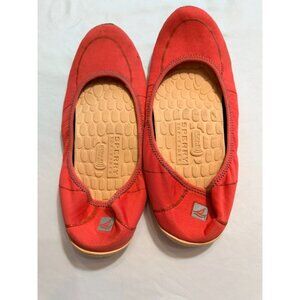 Sperry Womens Red Top-Sider Ballet Flat Shoes 10M Non-Slip Sole Comfortable Casu